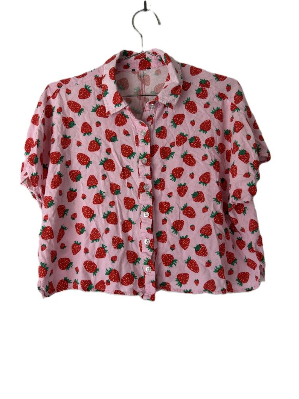Hot Topic Midnight Hour Boxy Strawberry Button Shirt L